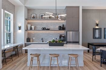 Clubroom with kitchenette and outdoor covered patio